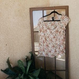 Cream Flower Flounce Top